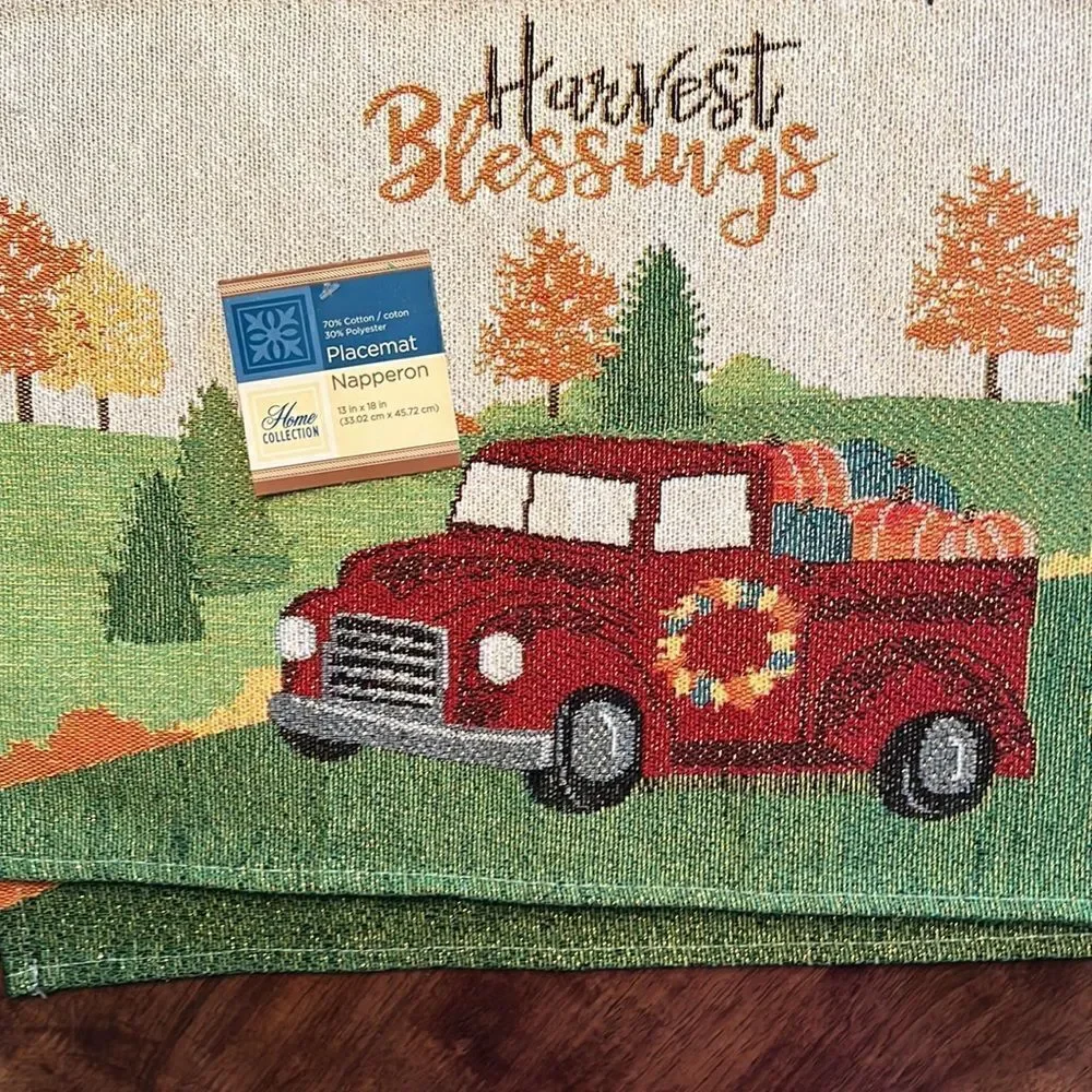 Home Collection Set of 4 Tapestry Cotton Blend Placemats “Harvest Blessings”